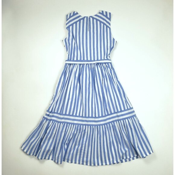 J.Crew Factory 100% Cotton Tiered Midi Dress Women's Size 4P Blue & White Stripe - Picture 14 of 16